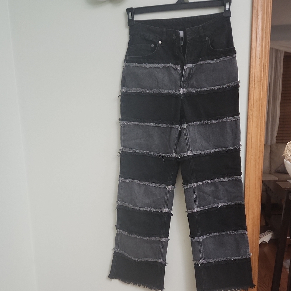 Edgy Black and Gray Straight Leg Jeans